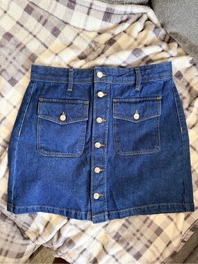 LOFT Denim Button-Front Mini Skirt - Blue